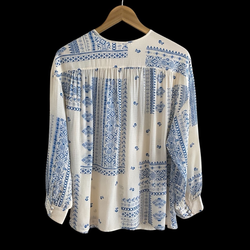 ba&sh Cream Blouse with Blue Floral Print - Picture 13 of 16